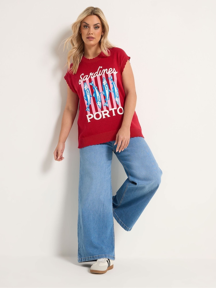 Yours Curve Red Sardines Knitted Vest Top - Image 2 of 5