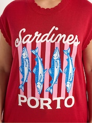 Yours Curve Red Sardines Knitted Vest Top - Image 4 of 5