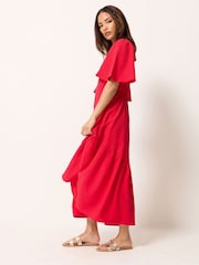 PixieGirl Petite Red Textured Asymmetric Midi Dress - Image 2 of 5