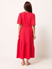 PixieGirl Petite Red Textured Asymmetric Midi Dress - Image 3 of 5