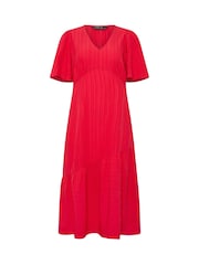PixieGirl Petite Red Textured Asymmetric Midi Dress - Image 5 of 5