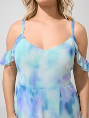 Yours Curve Blue London Cold Shoulder Godet Dress - Image 4 of 5