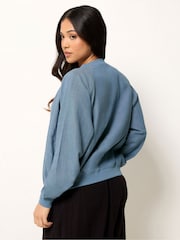 PixieGirl Petite Blue Linen Blend Zip Through Bomber Jacket - Image 2 of 5