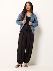 PixieGirl Petite Blue Linen Blend Zip Through Bomber Jacket - Image 3 of 5