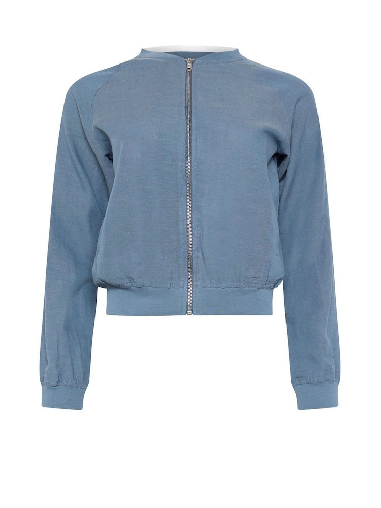 PixieGirl Petite Blue Linen Blend Zip Through Bomber Jacket - Image 5 of 5