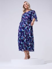 أزرق - Yours Curve London Floral Keyhole Pleated Maxi Dress - Image 2 of 5