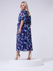 أزرق - Yours Curve London Floral Keyhole Pleated Maxi Dress - Image 3 of 5