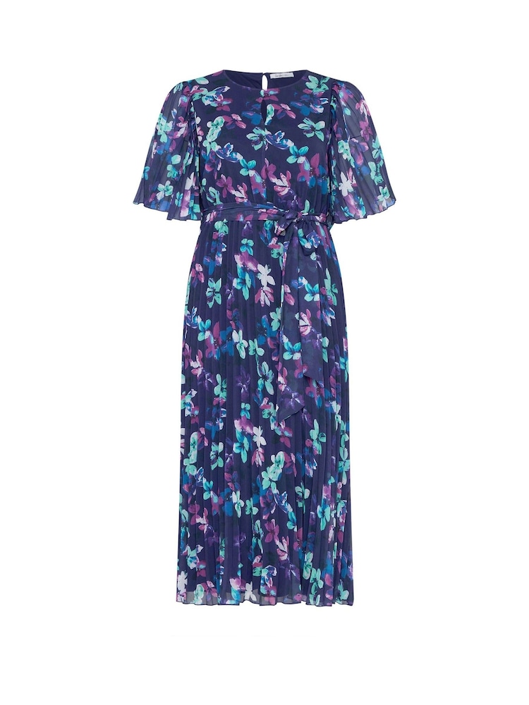أزرق - Yours Curve London Floral Keyhole Pleated Maxi Dress - Image 5 of 5