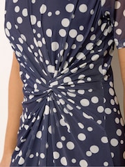 M&Co Blue Petite Short Sleeve Twist Front Mesh Dress - Image 4 of 5