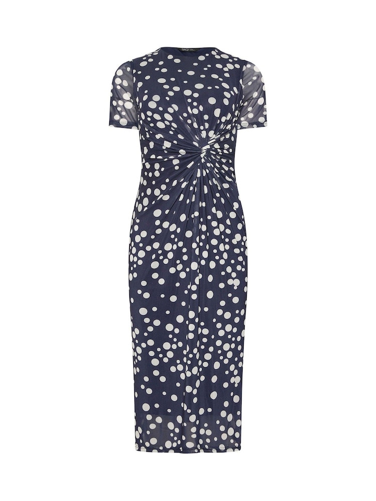 M&Co Blue Petite Short Sleeve Twist Front Mesh Dress - Image 5 of 5