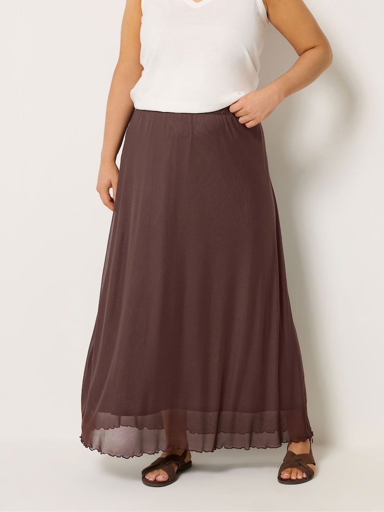 بني - Yours Curve Mesh A-Line Skirt - Image 1 of 5 بني - Yours Curve Mesh A-Line Skirt - Image 1 of 5