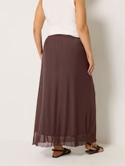 بني - Yours Curve Mesh A-Line Skirt - Image 3 of 5