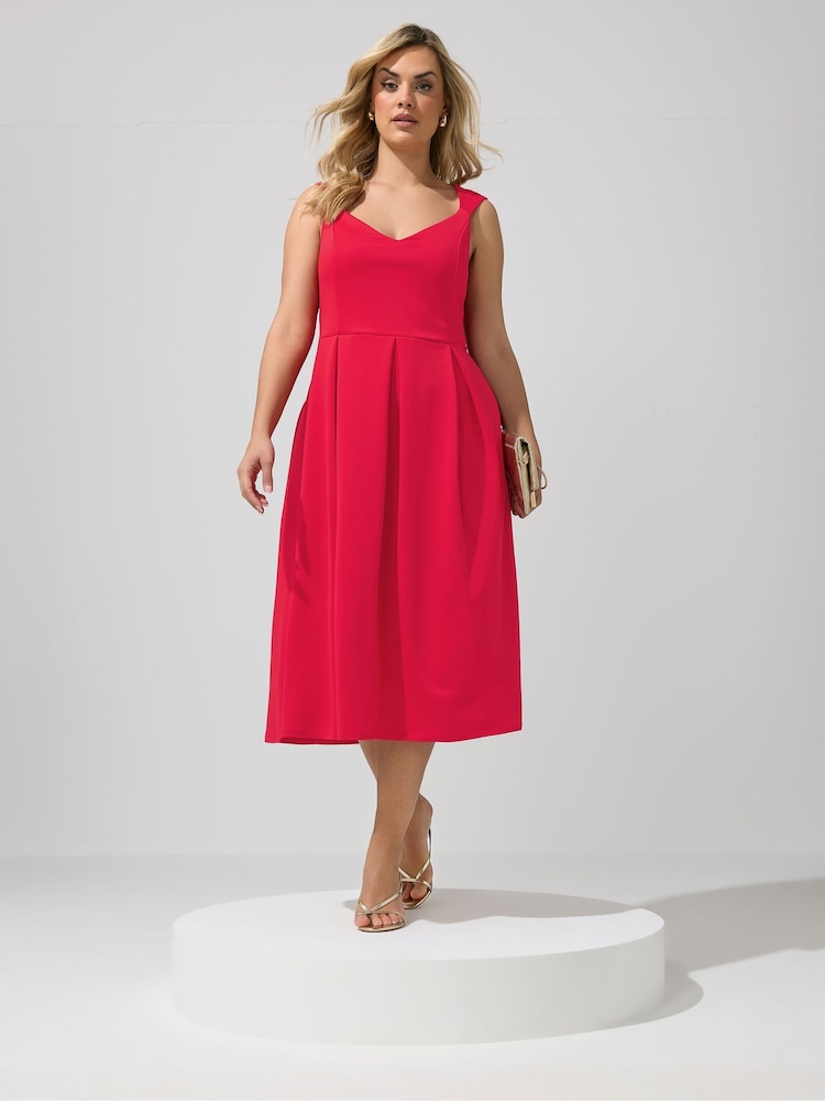 Yours Curve Red London Sweetheart Scuba Skater Dress - Image 1 of 5