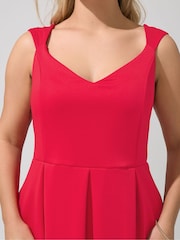 Yours Curve Red London Sweetheart Scuba Skater Dress - Image 4 of 5