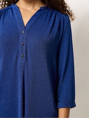 M&Co Blue Shimmer Half Placket Shirt - Image 4 of 5