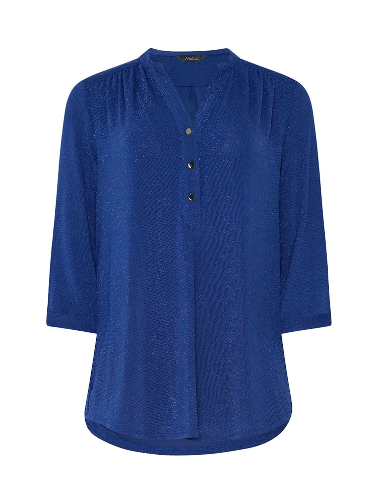 M&Co Blue Shimmer Half Placket Shirt - Image 5 of 5 M&Co Blue Shimmer Half Placket Shirt - Image 5 of 5