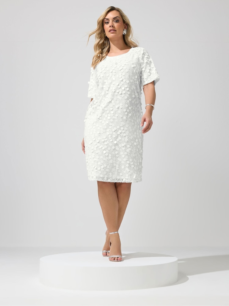 Yours Curve White London Sequin T-Shirt Dress - Image 1 of 6