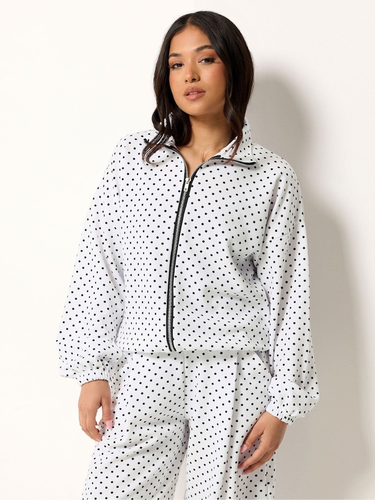PixieGirl Petite White Spot Print Crinkle Funnel Neck Jacket - Image 1 of 5