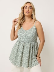 Yours Curve Green Textured Floral Peplum Vest Top - Image 1 of 5