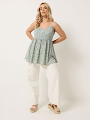 Yours Curve Green Textured Floral Peplum Vest Top - Image 2 of 5