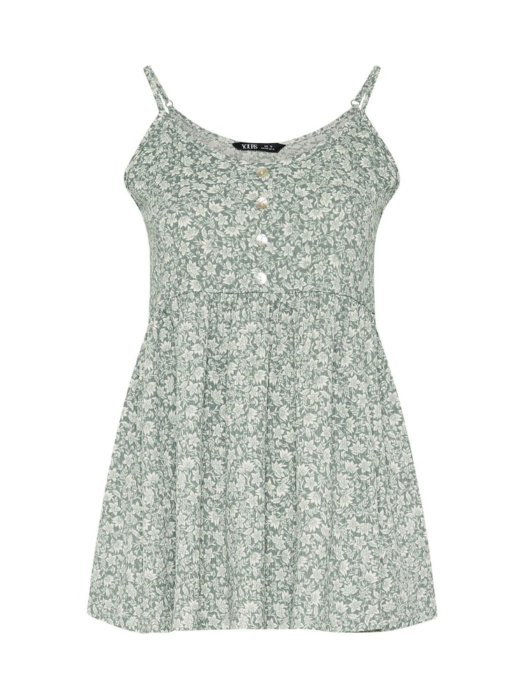 Yours Curve Green Textured Floral Peplum Vest Top - Image 5 of 5