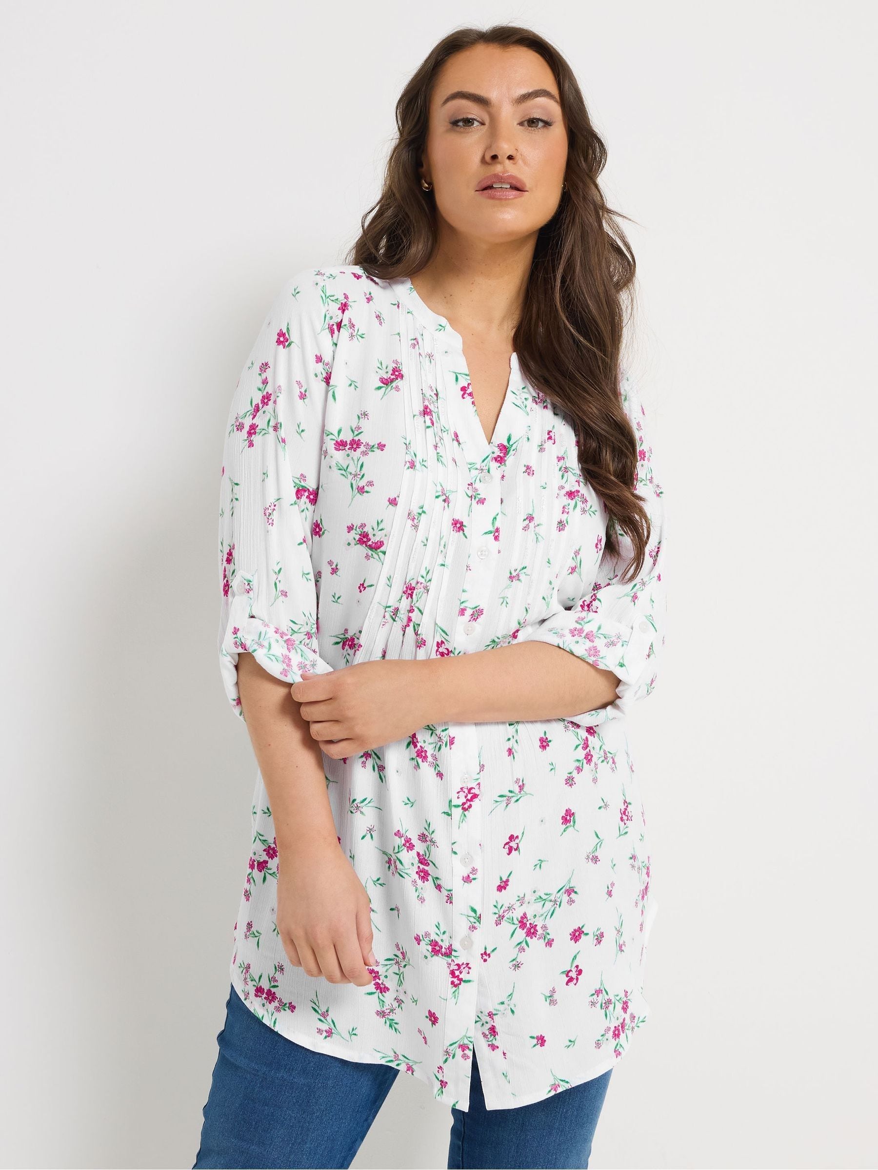 Yours Women's Floral Pintuck Blouse in White | Size: 16 - Image 1
