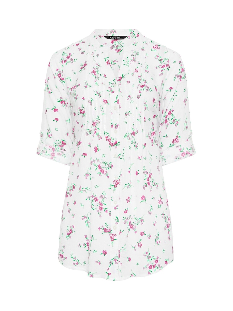 Yours Curve White Pintuck Floral Blouse - Image 5 of 5