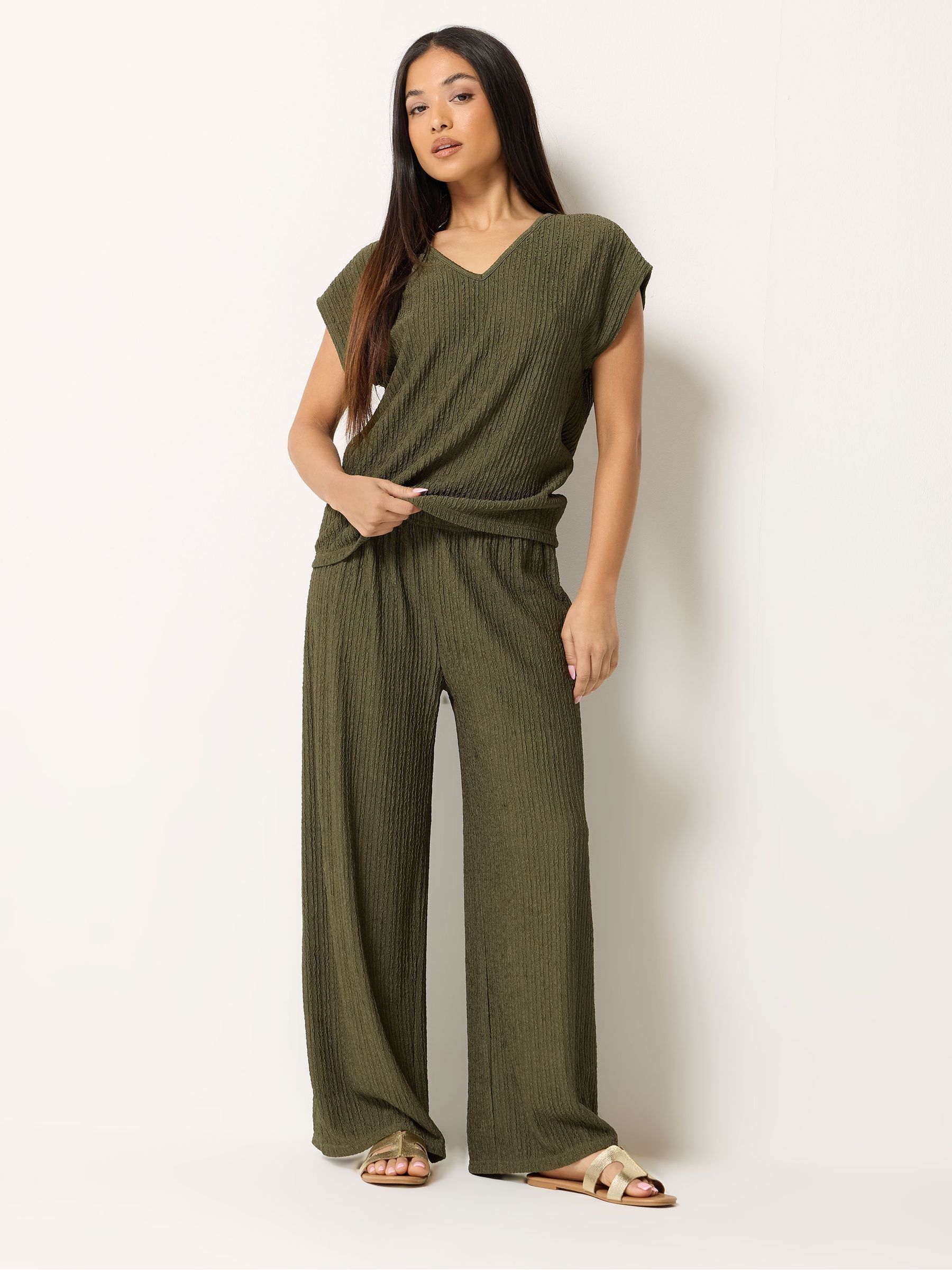 M & Co Women's Green Textured Wide Leg Trousers