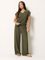 M&Co Green Textured Wide Leg Trousers - Image 1 of 5
