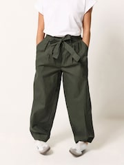 PixieGirl Petite Green Self Belted Poplin Barrel Trousers - Image 2 of 5