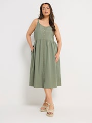Yours Curve Green Linen Blend Button Sundress - Image 1 of 5