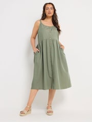 Yours Curve Green Linen Blend Button Sundress - Image 2 of 5