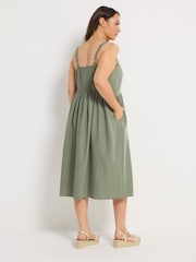 Yours Curve Green Linen Blend Button Sundress - Image 3 of 5