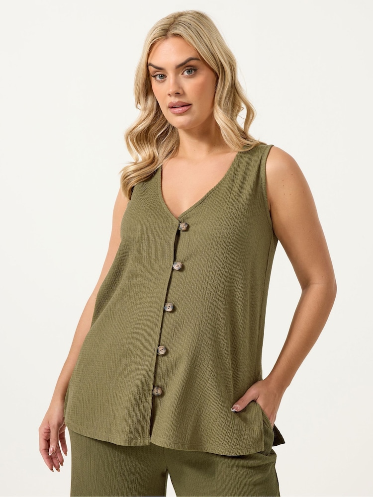 Yours Curve Green Textured Waistcoat - Image 1 of 5