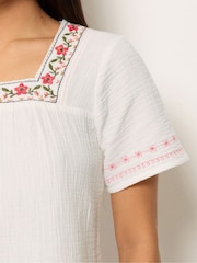 M&Co White Petite Floral Embroidered Square Neck Blouse - Image 4 of 5