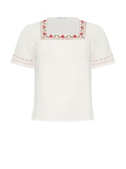 M&Co White Petite Floral Embroidered Square Neck Blouse - Image 5 of 5