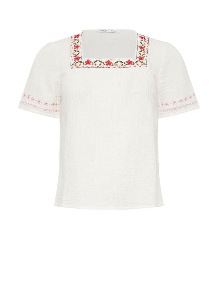 M&Co White Petite Floral Embroidered Square Neck Blouse - Image 5 of 5