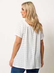 Yours Curve White Tie Neck Broderie Anglaise Top - Image 3 of 5