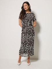 M&Co Brown Short Sleeve Twist Front Mesh Dress - Image 2 of 5