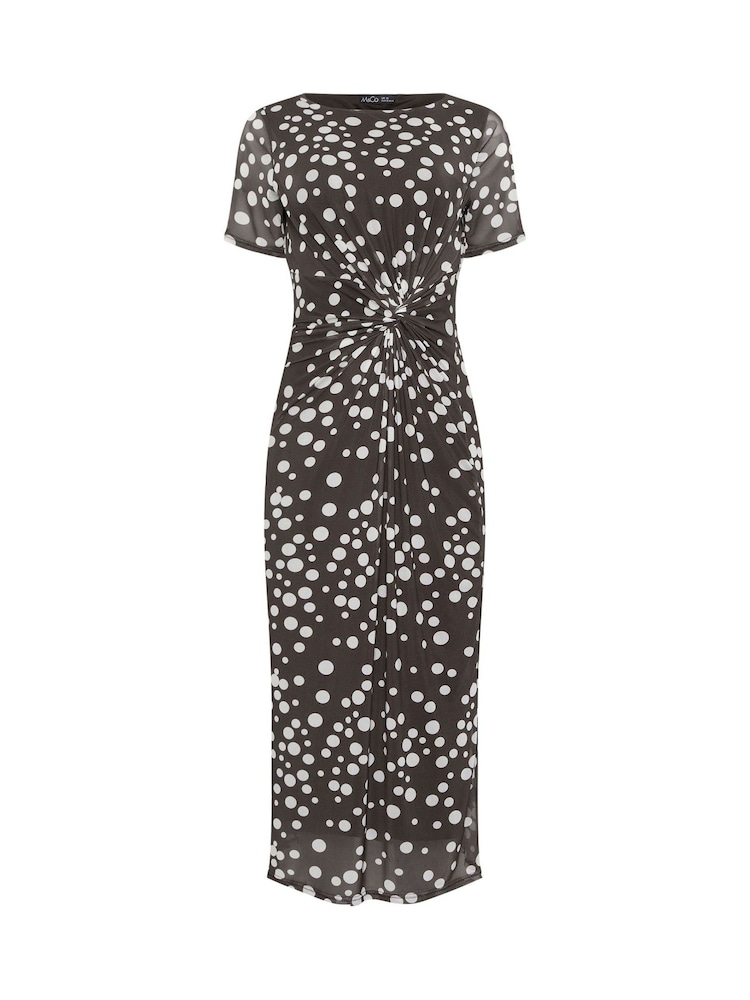 M&Co Brown Short Sleeve Twist Front Mesh Dress - Image 5 of 5