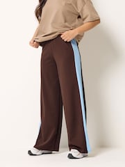 PixieGirl Brown Stripe Wide Leg Scuba Trousers - Image 2 of 5