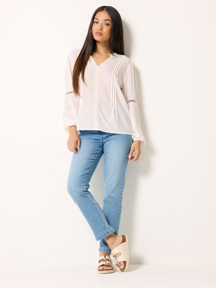 M&Co Cream Pintuck Trim Long Sleeve Blouse - Image 2 of 5