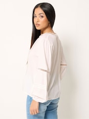 M&Co Cream Pintuck Trim Long Sleeve Blouse - Image 3 of 5