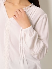 M&Co Cream Pintuck Trim Long Sleeve Blouse - Image 4 of 5