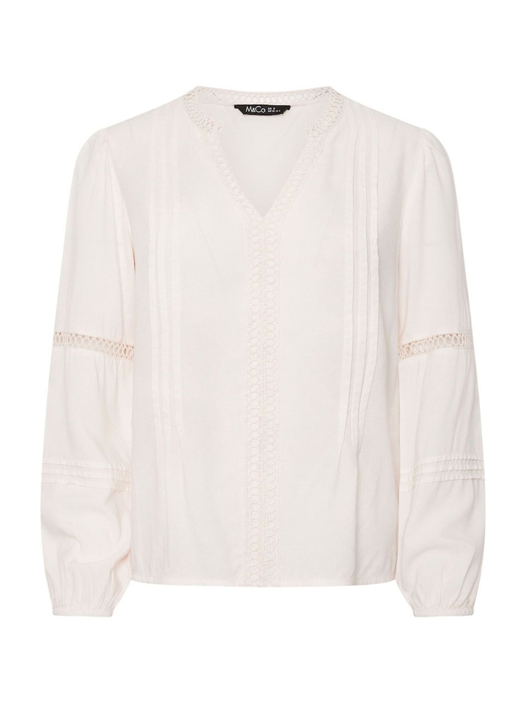 M&Co Cream Pintuck Trim Long Sleeve Blouse - Image 5 of 5