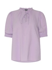 M&Co Purple Tie Neck Frill Sleeve Blouse - Image 5 of 5