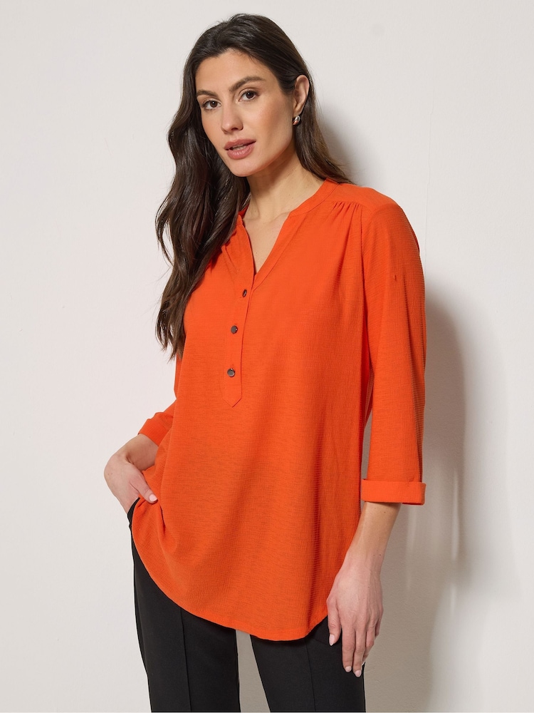 M&Co Orange Textured Half Placket Shirt - Image 1 of 6