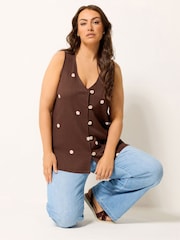 Yours Curve Brown Textured Waistcoat - Image 1 of 5