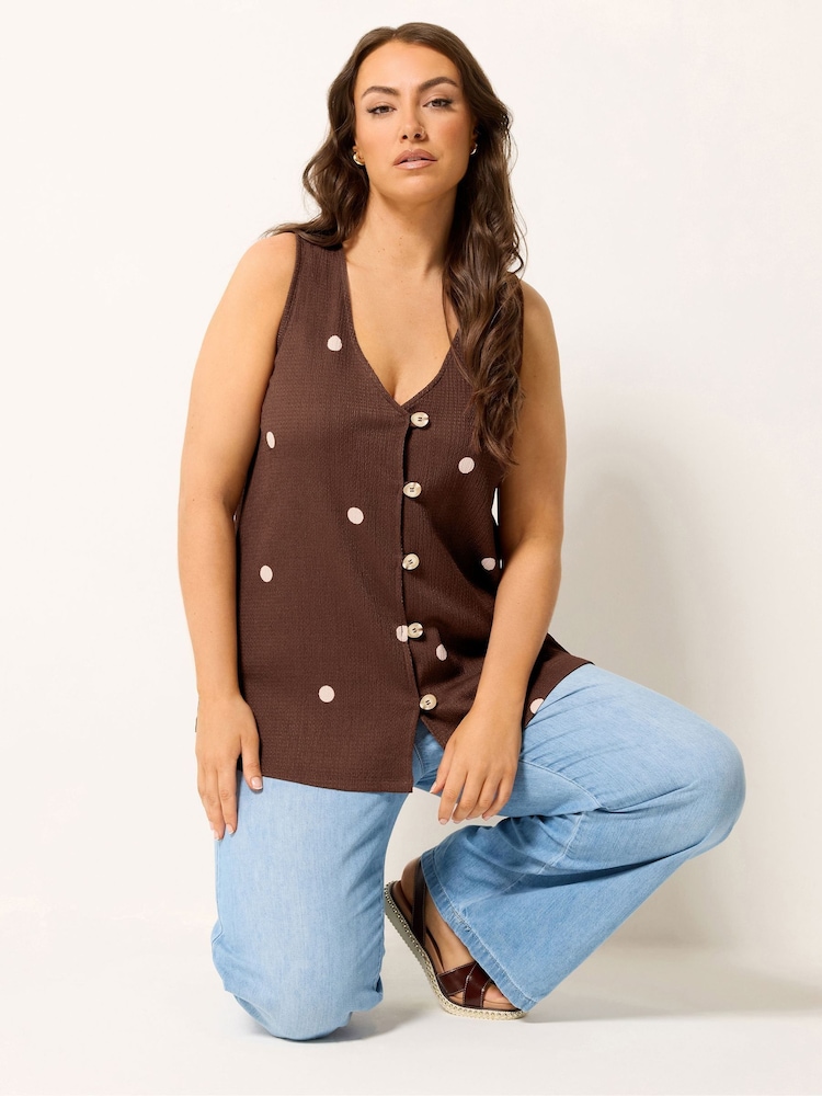 Yours Curve Brown Textured Waistcoat - Image 1 of 5 Yours Curve Brown Textured Waistcoat - Image 1 of 5