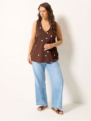 Yours Curve Brown Textured Waistcoat - Image 3 of 5